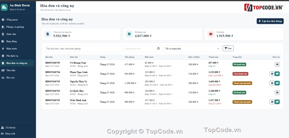 Website quản lý,quản lý ký túc xá,quản lý ký túc